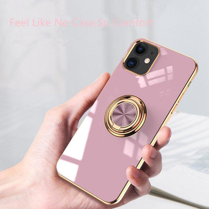 Light Purple Luxury Shockproof Silicone Ring Case Stand Cover for iPhone 14 13 12 Pro Max - Aimall