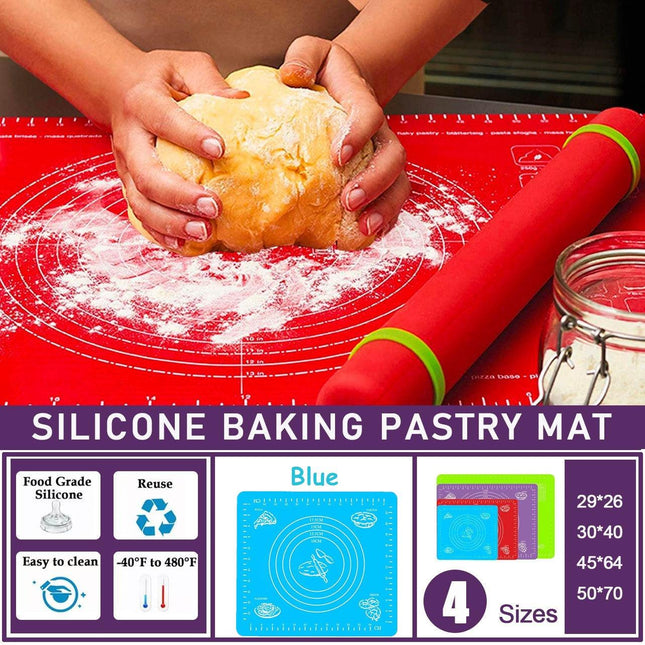 Blue Reusable Non-Stick Silicone Rolling Dough Mat Cake Pastry Baking Fondant Sheet - Aimall