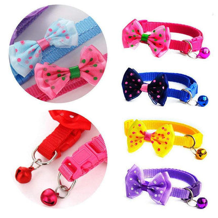 Bow Tie Cat Dog Kitten Collar with Breakaway Safety Release Buckle with Bell - Aimall