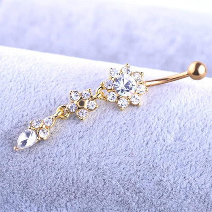 Flower Crystal Surgical Steel Dangle BELLY Button Navel bars Ring Body Piercing - Aimall