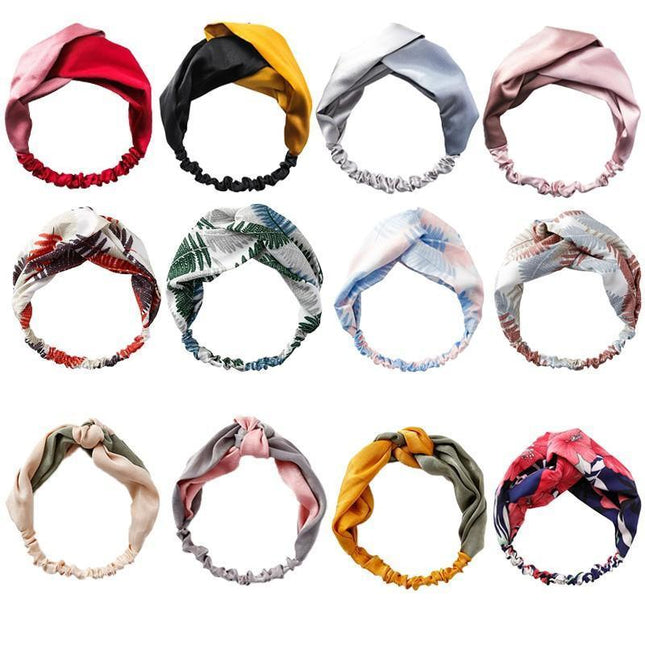 Women Chiffon Floral Print Headband Fashion Bohemian Elastic Cross Hair Bands - Aimall