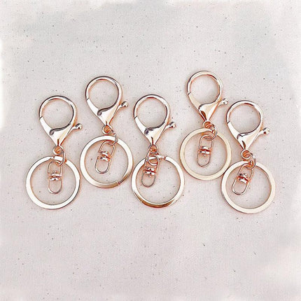 10X Rose Gold Swivel Lobster Clasp Trigger Clip Key Ring Keychain Split Ring DIY - Aimall