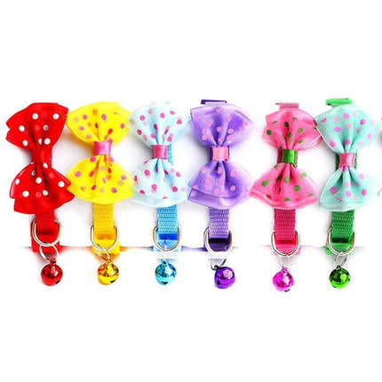 Bow Tie Cat Dog Kitten Collar with Breakaway Safety Release Buckle with Bell - Aimall