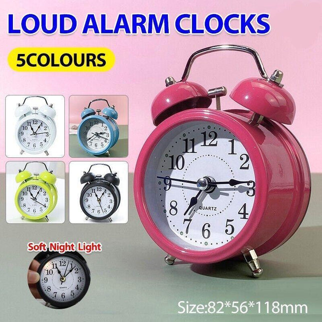 Twin Bell Alarm Clock Vintage Retro Loud Clocks Battery Bedside Desk Analogue - Aimall