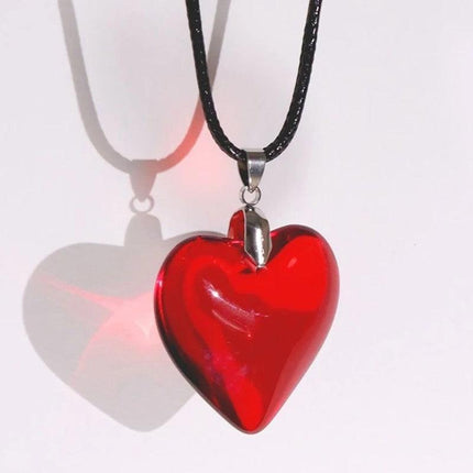 New Red Heart Love Crystal Glass Necklace Bead Pendant Woman Necklace 43mm - Aimall