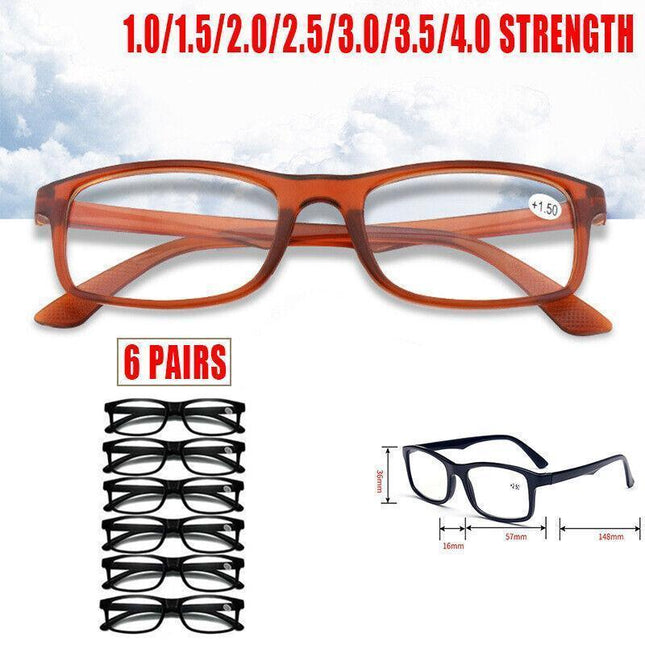 Black 6 Pairs Mens Ladies Wayfarer Frame Magnifying Reading Glasses Nerd Spectacl - Aimall