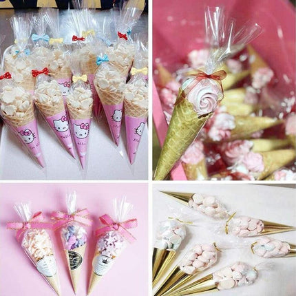 100 Clear Cello Cone Bags Easter Lollies Lolly Favours Candy Treat STOCK - Aimall