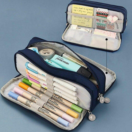 Zipper Pencil Case Large Capacity Storage Bag School Stationery Makeup Organizer - Aimall