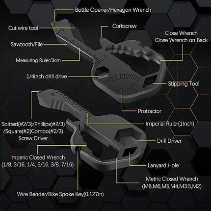 24 in 1 Multi-tool Key Shaped Pocket Keychain Bottle Opener Wrench Ruler Tools - Aimall