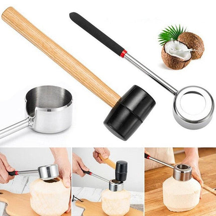 Coconut Opener Stainless Steel Puncher Driller Drill Rubber Cutter Hammer Tool - Aimall