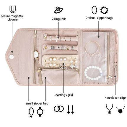 Periea Travel Jewellery Roll -Jewellery Travel Pouch Portable Case Box Organiser - Aimall