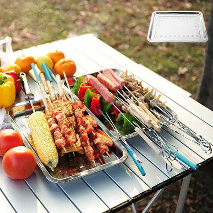 2X Stainless steel Oblong Tray Plate Serving Tray Silver Dinner Food Kitchenware - Aimall