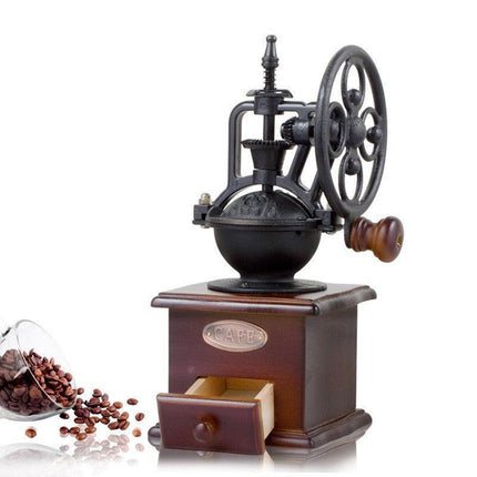 Wooden Manual Coffee Grinder Hand Cast iron Retro Handmade Coffee Mill Grinders - Aimall