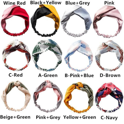Women Chiffon Floral Print Headband Fashion Bohemian Elastic Cross Hair Bands - Aimall