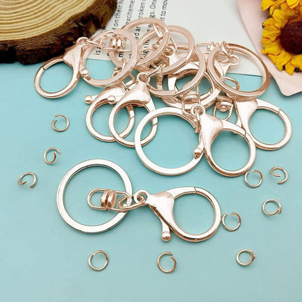 10X Rose Gold Swivel Lobster Clasp Trigger Clip Key Ring Keychain Split Ring DIY - Aimall
