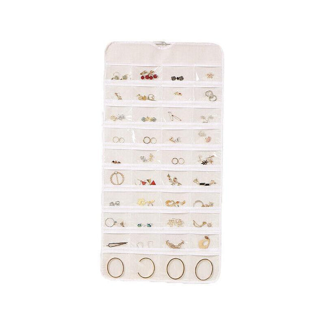 80 Pockets Jewelry Hanging Storage Organizer Holder Earring Display Pouch Bag - Aimall