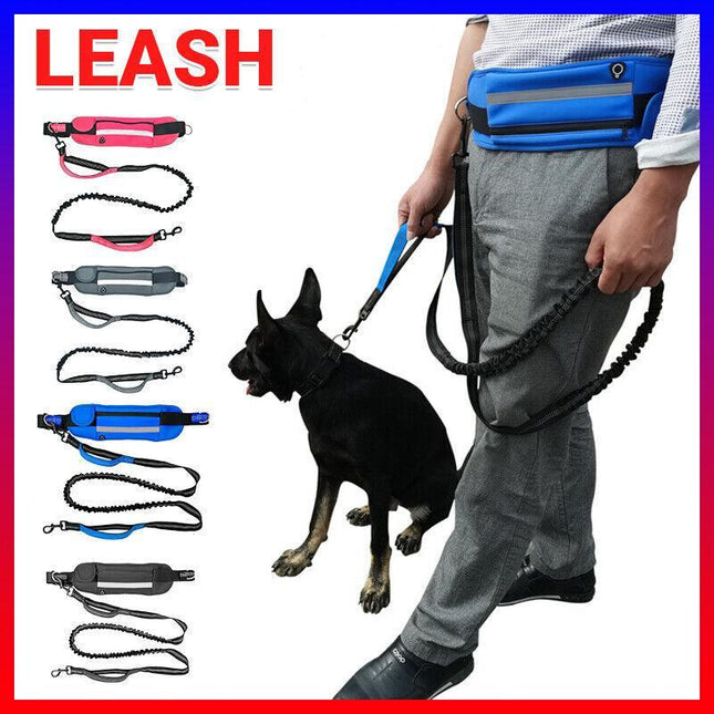 Adjustable Hands Free Dog Leash Lead + Waist Bag Belt Jogging Walking Running - Aimall