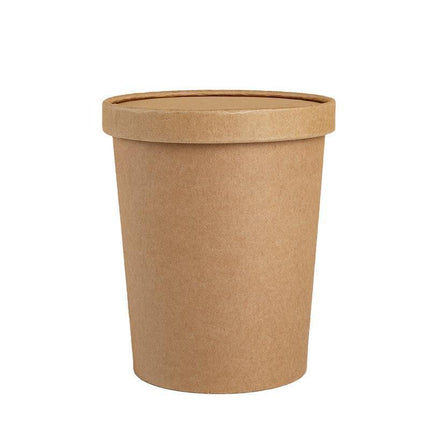 250x Biodegradable Kraft Paper Soup Bucket with Lid Takeaway Tubs Cups - Aimall