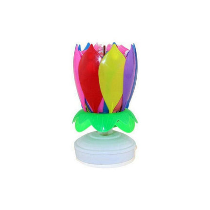 2x Blossom Lotus Birthday Cake Candle Flower Rotating Musical Party Double Deck - Aimall