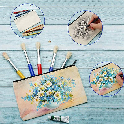 10x Canvas Makeup Bags Canvas Zipper Pouch Bags Pencil Case Blank DIY Craft - Aimall