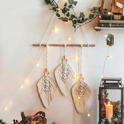 Leaf Shape Boho Handmade Macrame Wall Hanging knitting Cotton Rope Home Decor - Aimall