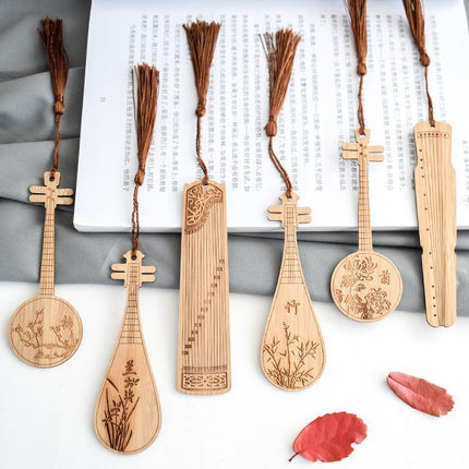 Chinese Style Bass Book Folder Book Clip Bamboo Bookmark Guitar Bookmark Lable - Aimall