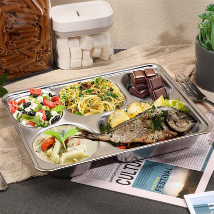 8pcs Stainless Steel Divided Dinner Plates Square Fast Food Plate for Students