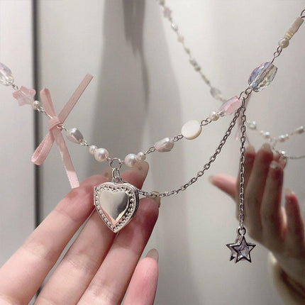 Pink Pentagram Love Pendant Necklace Sweet Jewellery Women Girls Cute Gift