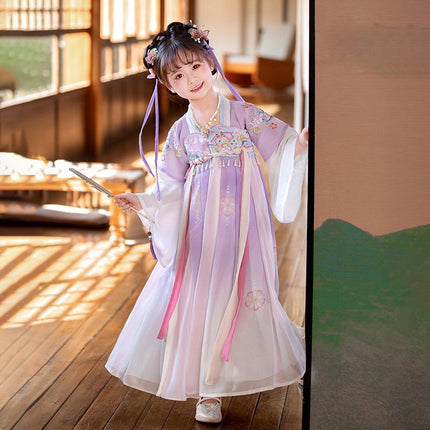Girs Ancient Chinese Traditional Hanfu Dress Tang Ming Dynasty Costume - Aimall
