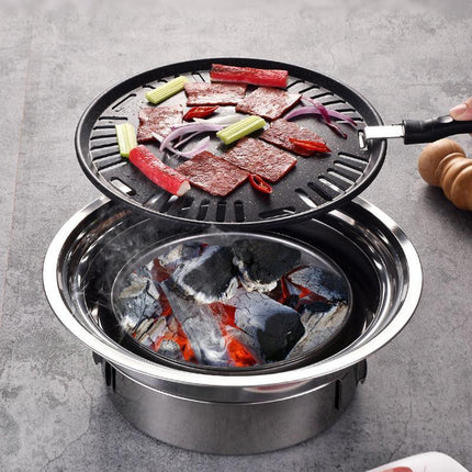 Korean Style Table Charcoal Portable BBQ Grill Camping Outdoor Stainless 40cm - Aimall