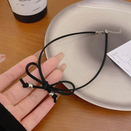 Stylish Black Lace Up Bow Necklace Fashion Jewelry Gift for Women and Girls