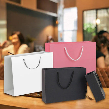 25X Kraft Paper Bags Gift Shopping Bag Carry White Pink Black Bag With Handles