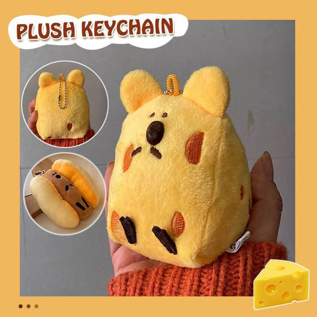 Cute Cartoon Plush Cheese Dog Doll Keychain Hanging Ornaments Bag Decoration - Aimall
