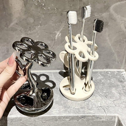 6 Slots Ceramic Toothbrush Holder Flower Shaped Makeup Brush Bathroom Shelf