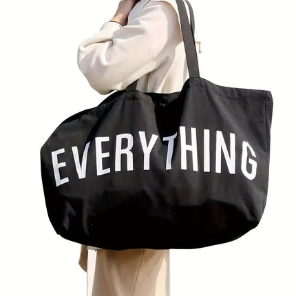 Large Canvas Black Tote Bag Reusable Shoulder Shopping Travel Bag