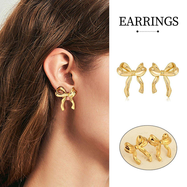 Bow Earrings Stud Women Fashion Jewellery Elegant Trendy Accessories Gift