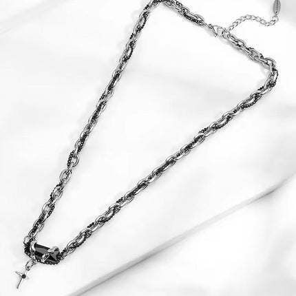 Punk Style Heart Charm Choker Silver Thick Link Chain Collar Necklace Fashion - Aimall