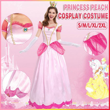 N505 Princess Peach Pink Mario Games Book Week Fancy Long Dress Up Party Costume AU