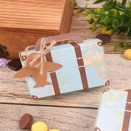 50PCS Vintage Travel Map Candy Boxes Gift Packaging Retro Luggage Design Party