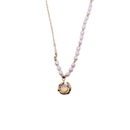 Vintage Moonstone and Pearl Necklace with Chain Fashion Jewelry Women and Girls