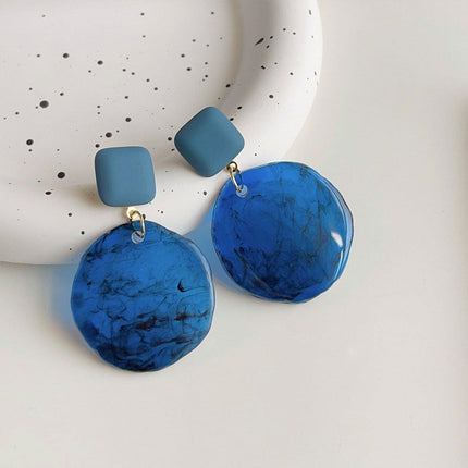 Elegant Blue Oil Drop Earrings Retro Fashion Silver Needle Jewellery Women