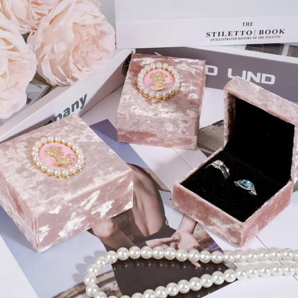 5PCS Pink Vintage Jewelry Velvet Ring Necklance Box Gift Wedding Box