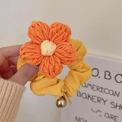 Corduroy Flower Hair Scrunchies Ponytail Holder Hair Ties Rope Hair Accesorries - Aimall