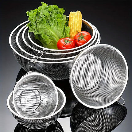 3PCS Stainless Steel Drain Basket Rice Washing Sieve Double Ear Strainer Basin