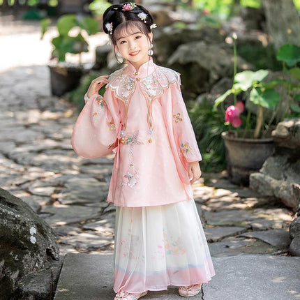 Chinese Girls Embroidered Dress Floral Tang Suit Hanfu Fairy Ancient Costume New - Aimall