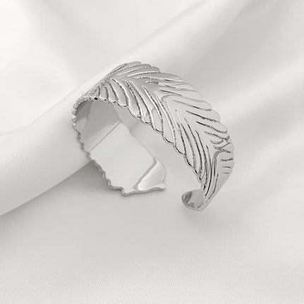 Vintage Punk Silver Colour Feather Cuff Bracelet for Men Women Wrist Adjustable - Aimall