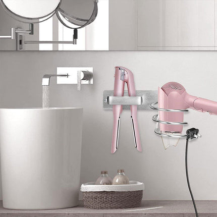 Wall Mounted Hair Dryer Holder Bathroom Storage Rack Curling Iron Organizer