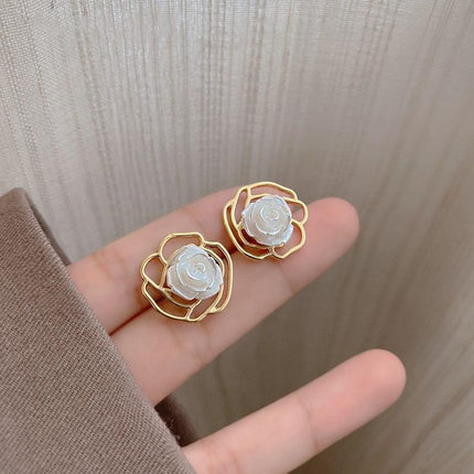 925 Silver Needle Rose Petal Earrings Long Acrylic Tassel Eardrop Women - Aimall