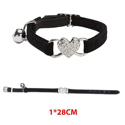 Cat Collar Suede Kitten Pet safety elastic Adjustable Bell Heart Bling Pink blue - Aimall