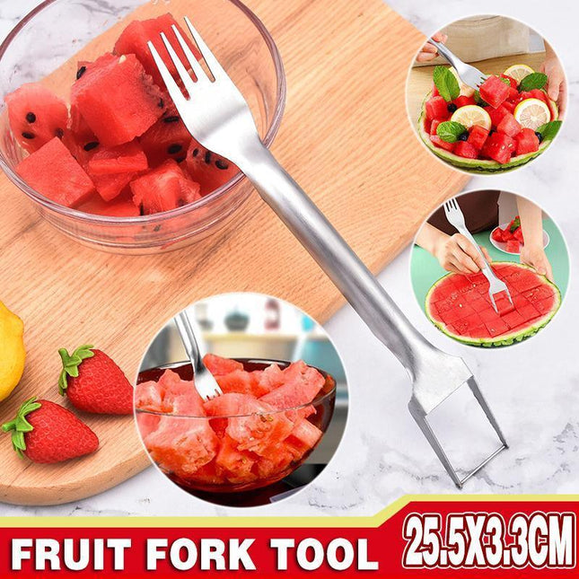 Multifunctional Watermelon Fork Slicer Cutter Stainless Steel Fruit Fork Tools - Aimall